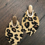 Leopard faux pony hair leaf earrings