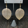 Filigree leaf print earrings - silver and gold