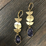 Brushed geometric shape earring with druzy drop - gold
