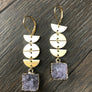 Brushed geometric shape earring with druzy drop - gold