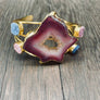 Agate geode slice and druzy cuff bracelet - gold - Renee Piatt Collection