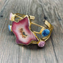 Agate geode slice and druzy cuff bracelet - gold - Renee Piatt Collection