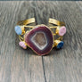 Agate geode slice and druzy cuff bracelet - gold - Renee Piatt Collection