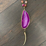Agate slice with brushed gold horn necklace - gold - Renee Piatt Collection