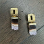 Amethyst slice "Origami" and geometric post earrings - gold tone - Renee Piatt Collection