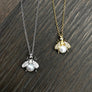 Baby bee faux pearl and cz necklace - silver, gold - Renee Piatt Collection