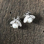Baby bee stud earrings with faux pearl belly - silver, gold - Renee Piatt Collection