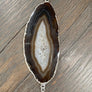 Brown and ivory agate slice necklace with shell horn - silver - Renee Piatt Collection