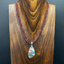 Garnet double beaded necklace with pink opal turquoise - sterling silver - Renee Piatt Collection