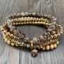Gemstone and wood beaded bracelet set - gold tone - Renee Piatt Collection