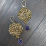 Pebble disc earrings with druzy drops - gold