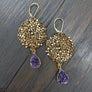 Pebble disc earrings with druzy drops - gold