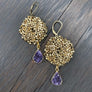 Pebble disc earrings with druzy drops - gold