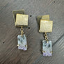 Amethyst slice "Origami" and geometric post earrings - gold tone