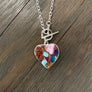 Pink oyster turquoise heart toggle necklace - sterling silver