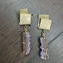 Amethyst slice "Origami" and geometric post earrings - gold tone