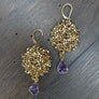 Pebble disc earrings with druzy drops - gold