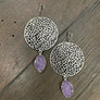 Filigree disc earrings with druzy drops - silver