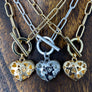 Reversible pavé puffed heart“Wrap and Toggle” necklace - silver, gold