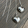 Lightweight .925 sterling silver puffy heart thread earrings - silver