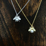 Baby bee faux pearl and cz necklace - silver, gold