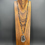 Black/Grey jasper necklace with chunky druzy - gunmetal/silver, gold tone