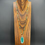 Green agate hand-knotted necklace with agate slice - silver