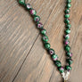 Ruby Zoisite hand-knotted necklace with agate slice - silver