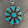 Large ten stone turquoise beaded, stamped necklace - silver tone