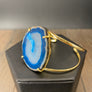 Dark denim blue agate slice cuff bracelet - gold