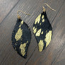 Leather faux pony hair and metallic leaf earrings - silver, gold