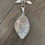 Ombré druzy leaf pendant necklace - silver tone
