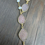 Asymmetrical white beaded druzy necklace - gold