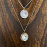 Summer sky Crescent moon and star mother-of-pearl coin necklace - silver, gold
