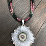 Watermelon tourmaline and amethyst stalactite slice necklace