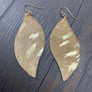 Leather faux pony hair and metallic leaf earrings - silver, gold
