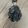 Black/Grey jasper necklace with chunky druzy - gunmetal/silver, gold tone
