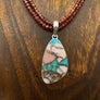 Garnet double beaded necklace with pink opal turquoise - sterling silver