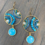 Beaded “Paisley” disc earrings with stone drops - gold