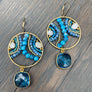 Beaded “Paisley” disc earrings with stone drops - gold