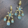 Faceted gemstone drop, textured statement earring - gold tone
