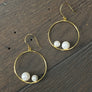 Double faux pearl balancing hoop earrings - silver and gold