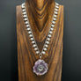 Amethyst stalactite flower necklace with inset amethyst - silver tone