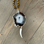 Hand knotted jasper and tiger's eye necklaces with agate + bone horn - silver