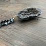 Black/Grey jasper necklace with chunky druzy - gunmetal/silver, gold tone
