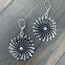 Dahlia disc flower earrings - antique silver, brass