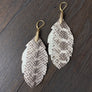 Faux snakeskin leather leaf earrings - brushed gold