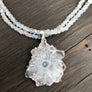 Rainbow moonstone and quartz stalactite slice necklace
