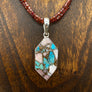 Garnet double beaded necklace with pink opal turquoise - sterling silver