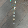 Asymmetrical teal beaded druzy necklace - gold